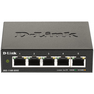 Коммутатор D-Link DGS-1100-05V2/A1A, L2 Smart Switch with 5 10/100/1000Base-T ports2K Mac address, 802.3x Flow Control,32 802.1Q VLAN, VID range 1-4094, Jumbo  9216 bytes, IGMP Snooping, Loop